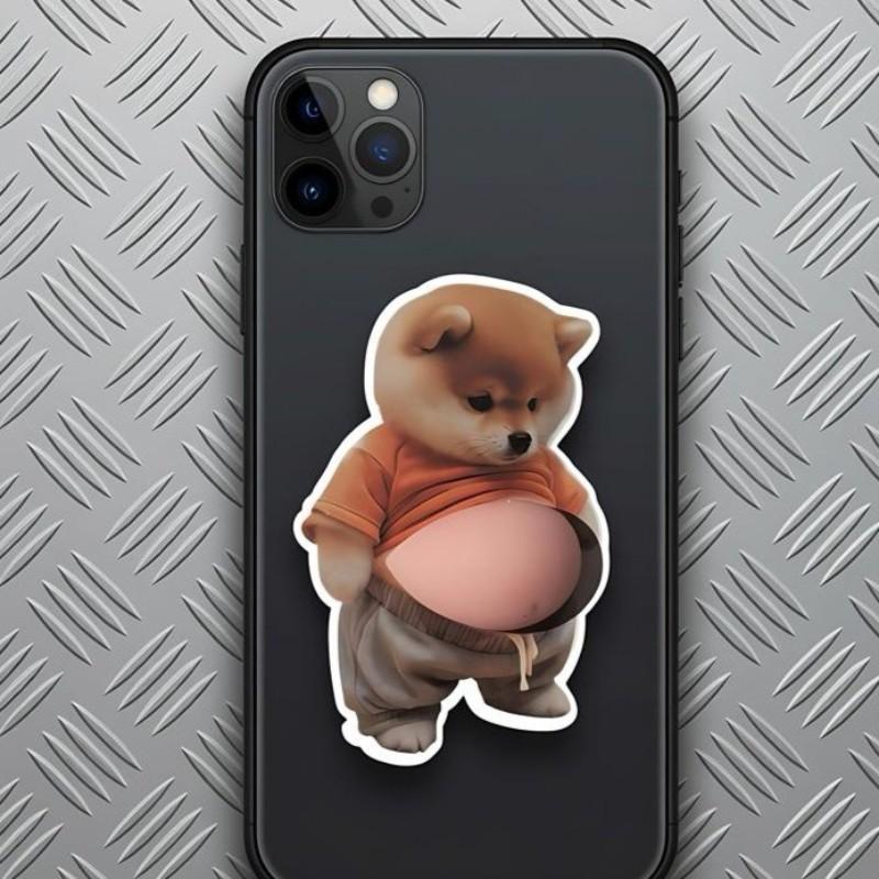 2pc Squishy Shiba Inu Sticker, Funny Chubby Belly Stress Relief Fidget Decal, Silicone Anti-Collision Car Door Protector, Cute Decorative Decals