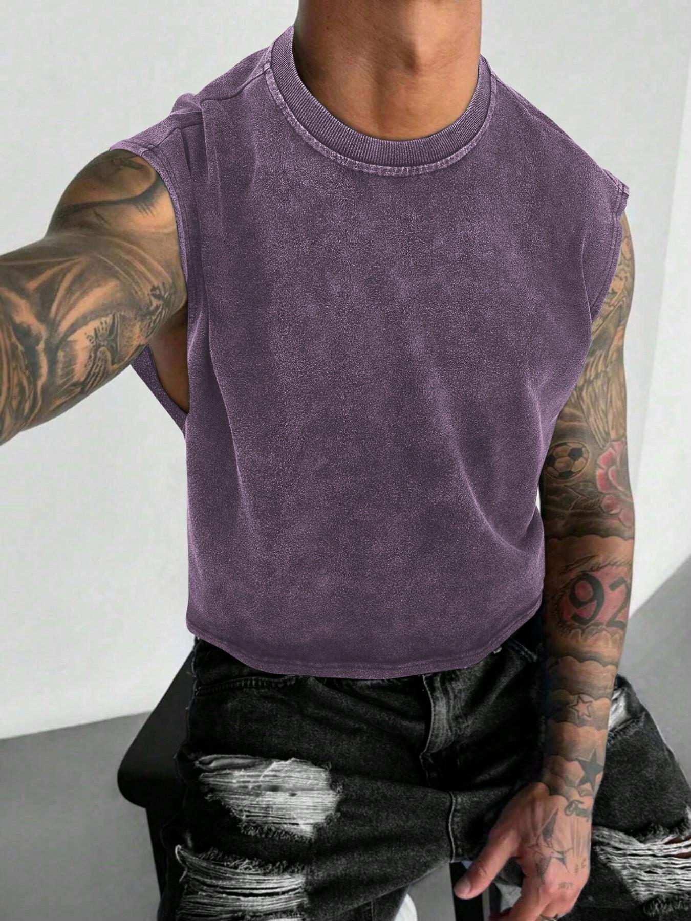 【TDOTW】4-Pack Acid-Wash Sleeveless Tank Tops – Men's Casual Daily & Workout Outfits, Soft Cotton Blend Fabric, Relaxed Fit, 4-Pack Set, Multi-Color Washed Style