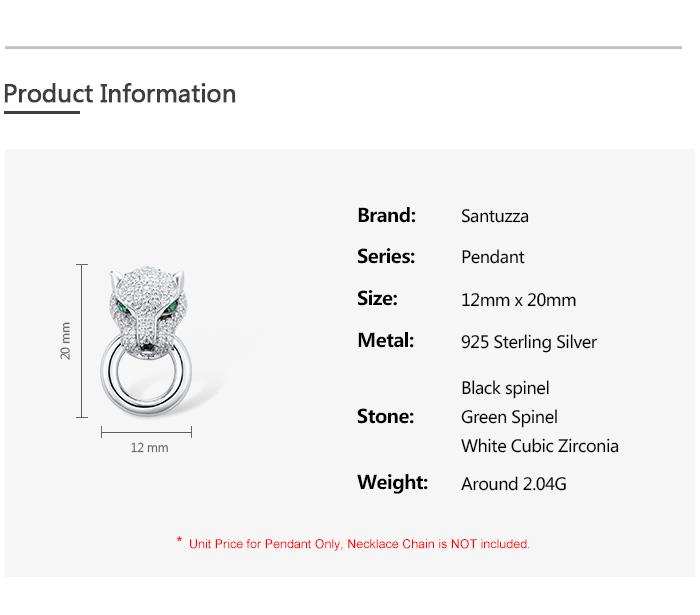 SANTUZZA 925 Silver White Cubic Zirconia Lab Created Green And Black Spinel Leopard Pendant Without Chain Fine Jewelry