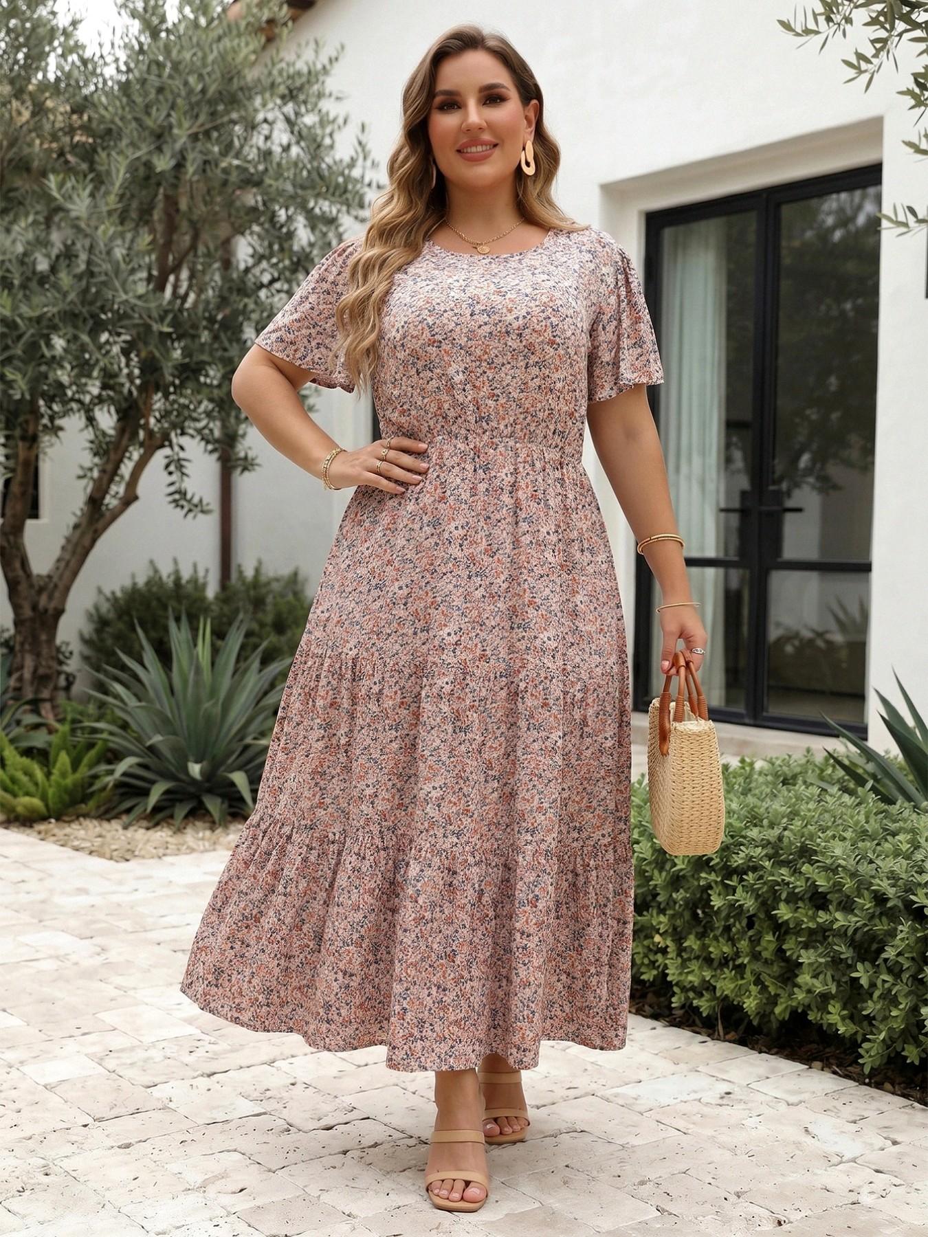 Women's Plus Size Ditsy Floral Print Pocket Ruffle Hem A Line Dress, Summer Clothes Women, Boho Casual Butterfly Sleeve Long Dress, Women's Clothes For Holiday Vacation, Summer Outfits 2024, Casual Wear - Women's Plus Size Ditsy Floral Print Pocket Ruffle Hem A Line Dress, Summer Clothes Women, Boho Casual Butterfly Sleeve Long Dress, Women's Clothes For Holiday Vacation, Summer Outfits 2024, Casual Wear -