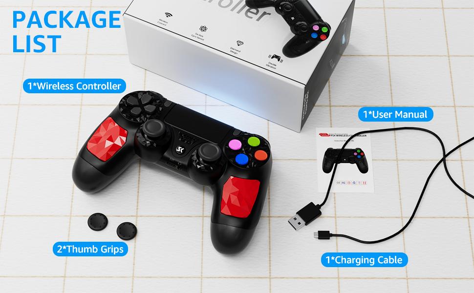 ISHAKO Wireless Game Controller For PS4/PS3/PC/Android/iOS, With Double Vibration, Six Axis Gyro, Touchpad, Built in speaker, Audio jack, Gamepad for PS4, Red PS413