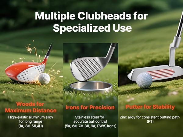 VEVOR Golf Club Set, 12 Pieces Women's Golf Club Complete Set Right Handed with 460CC #1 Driver, #3 5 Fairway Wood, #4 Hybrid, #5/#6/#7/#8/#9/#PW/#SW Irons, L-Shaped Putter, Golf Stand Bag, Orange
