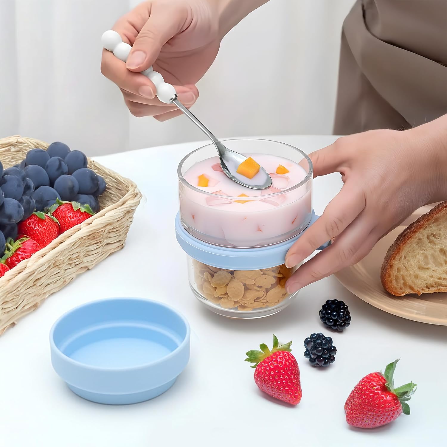 4 Pack Parfait Cups with  and Spoons –  Yogurt Cups for -the-Go Breakfast, Snacks & Overnight Oats