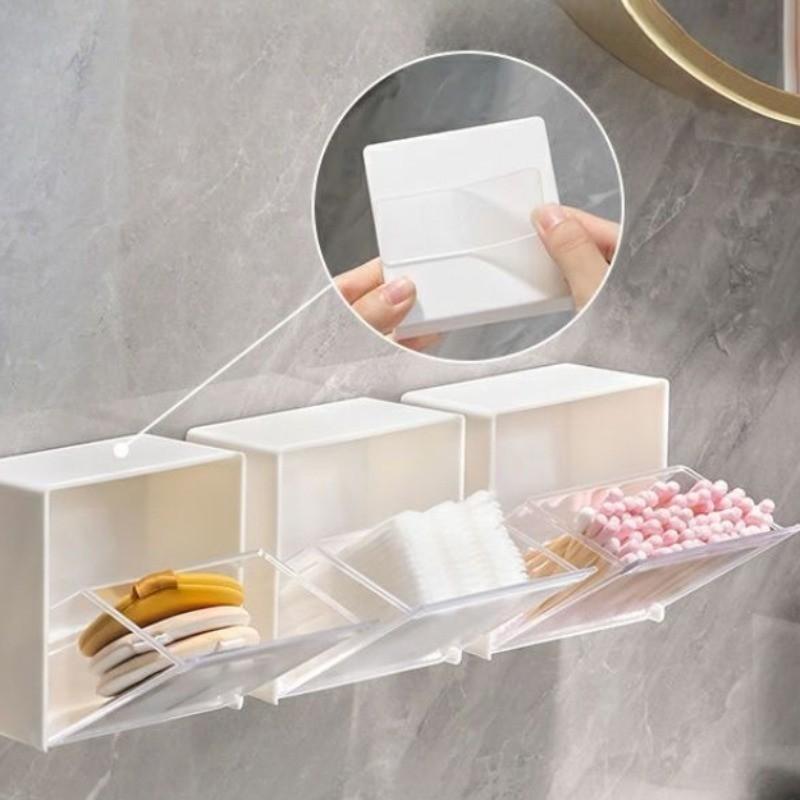 Wall-Mounted Storage Box, Plastic Bathroom Organizer, Home Multi-Functional Storage, Lightweight Design, Suitable for Cotton Swab Accessories