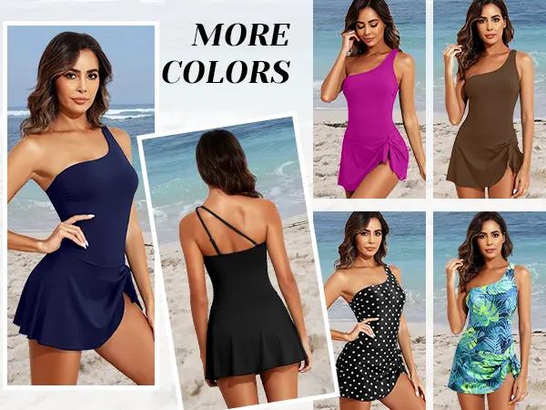 Product Introduction of Tempt Me Women One Piece Swim Dress One Shoulder Swimsuit with Skirt Tummy Control Swimdress Swimming Bathing Suit 4