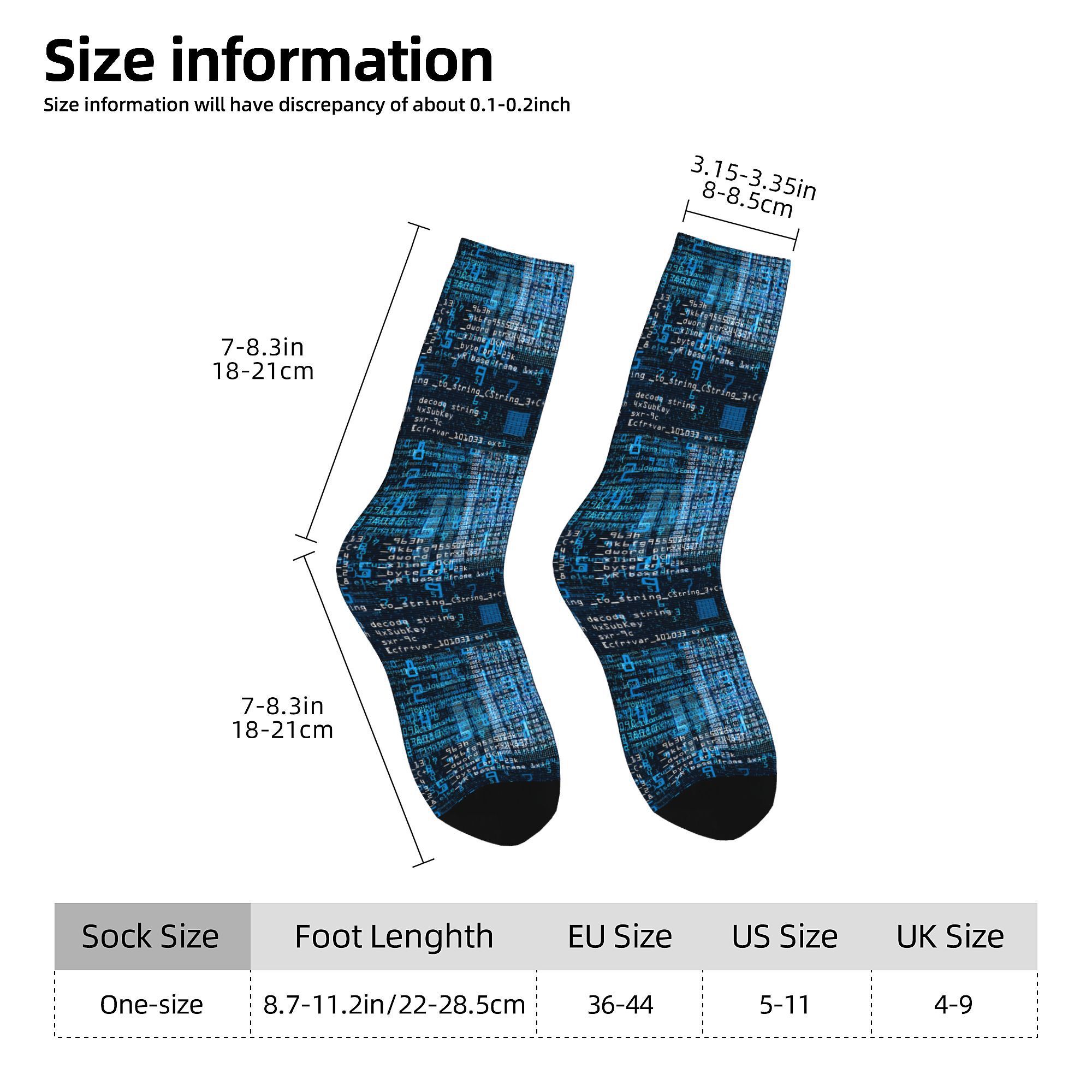 1 Pair Men'S Code & Linux Python Printed Socks, 95% Polyester 5% Elastane, Knit Fabric, All Over Print, Durable & Comfortable