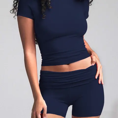 Women's Basic Solid Color Modal Loungewear Nightwear Set, Casual Comfy Round-Neck Short-Sleeve Top & High-Waist Shorts PJ Set, Ladies' Sleepwear for All Seasons, Casual Pajamas, Minimalist Loungewear, Lounge Pjs Set, Womenswear
