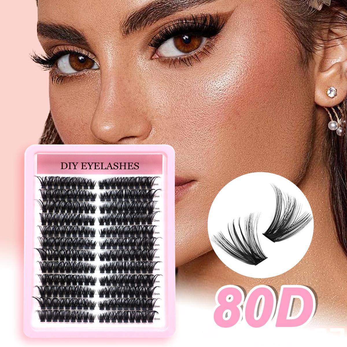 80D False Lashes, Single Cluster, D Curl, Mixed Lengths, Odorless, Easy to Apply, Ideal for Home Makeup, Perfect for Parties