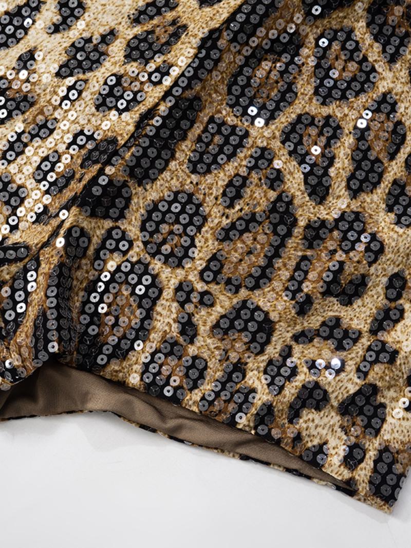 Women's Leopard Print Sequin Fitted Fashion Shorts, Casual Comfy Breathable Shorts for Daily Wear, Ladies Bottoms for Summer