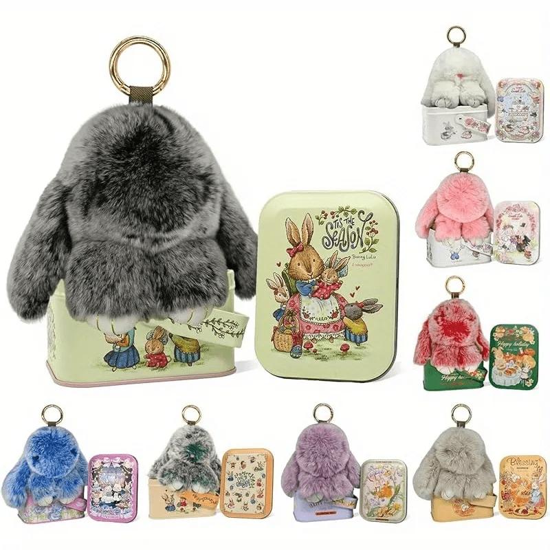 Cute Bunny Keychain with Creative Metal Box, Soft Plush Animal Key ...