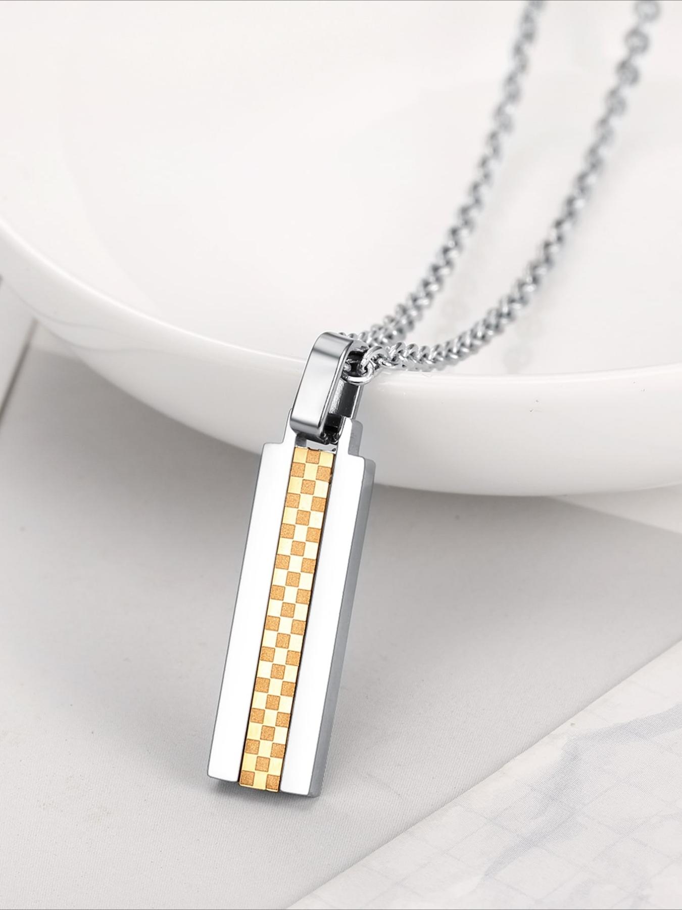 Checkered Square Pendant Necklace, Stainless Steel Does Not Fade, Fashionable and Trendy Accessory, Versatile for Daily Use