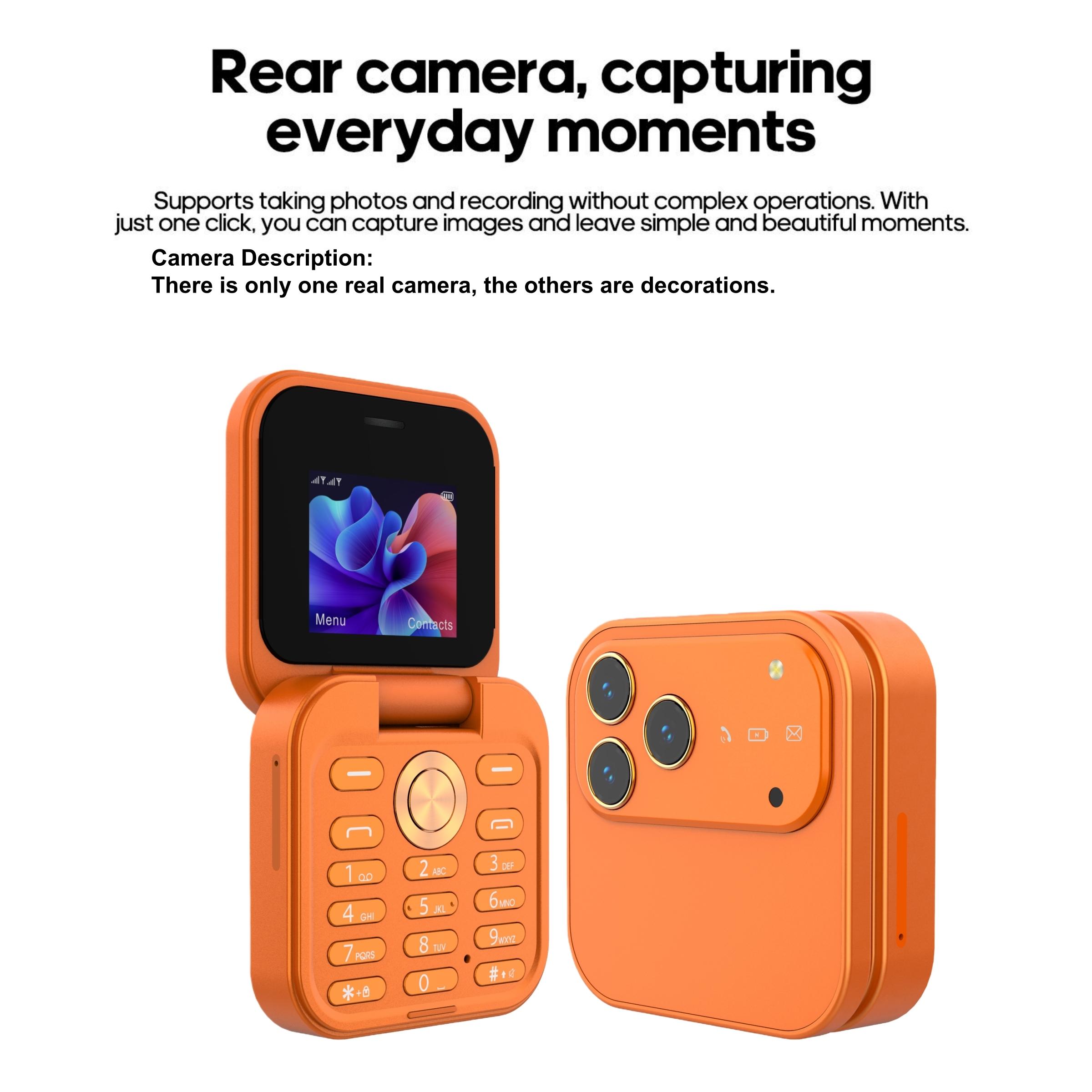 FUFFI fashionable mini folding clamshell phone with 2G network, 1.77-inch high-definition screen, dual SIM dual standby, 1000 mAh battery, flashlight/ music/ video/ convenient lanyard/ maximum support for 8GB capacity expansion