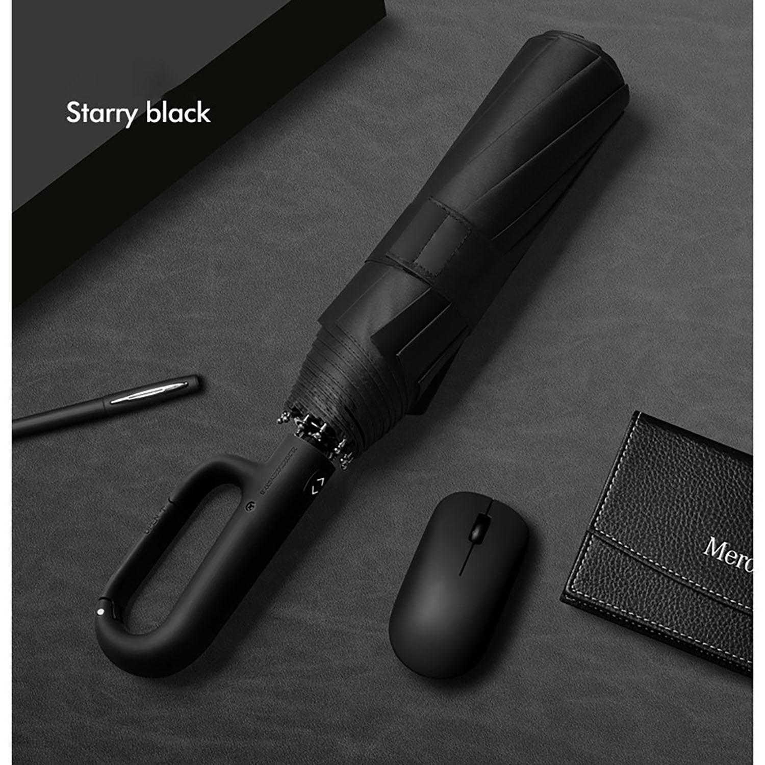 Ring Buckle Automatic Umbrella, Reflective Safety Strips, Durable Windproof, Reverse Auto Open, Travel Portable, Compact Foldable