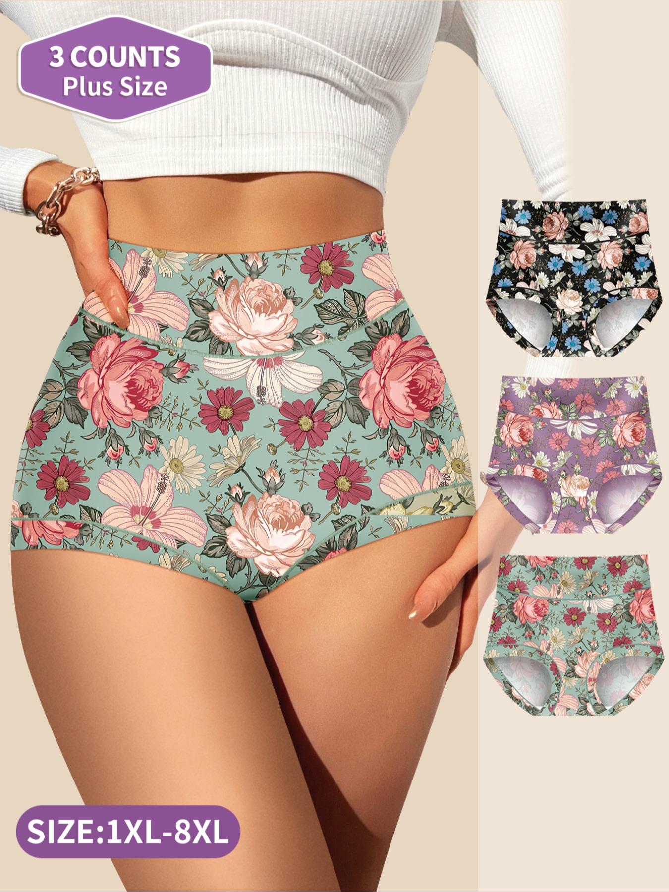 【Plus Size】 All Over Print Brief, Casual Comfy Breathable Panties, Casual Breathable Knicker for Daily Wear, Women's Underwear for All Seasons
