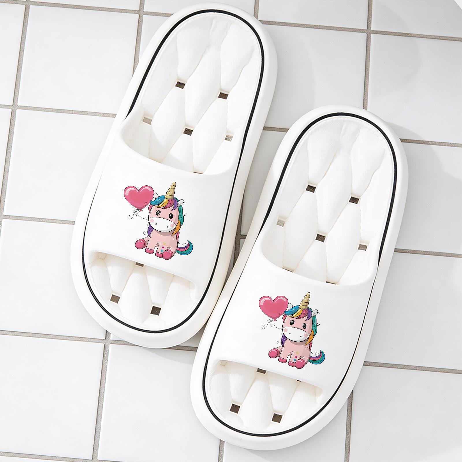 Cute Rainbow Unicorn Kids Slippers, Girls Soft Sole Non-slip Sandals, Love Balloon Fun Home Shoes, Lightweight Open-toe Slippers for Baby Indoor and Outdoor Use, Kindergarten Little Princess Cartoo