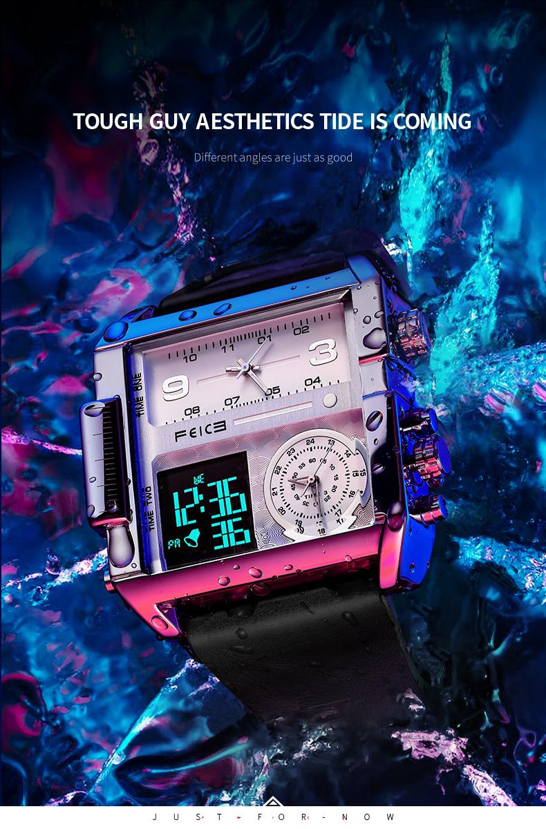 FEICE Large Dial Square Men's Watch Multifunction Chronograph Luminous Waterproof High-Quality Versatile Fashion Silver Luxury Timepiece Time Style FEICE Large Dial Square Men's Watch Multifunction Chronograph Luminous Waterproof High-Quality Versatile Fashion Silver Luxury Timepiece Time Style