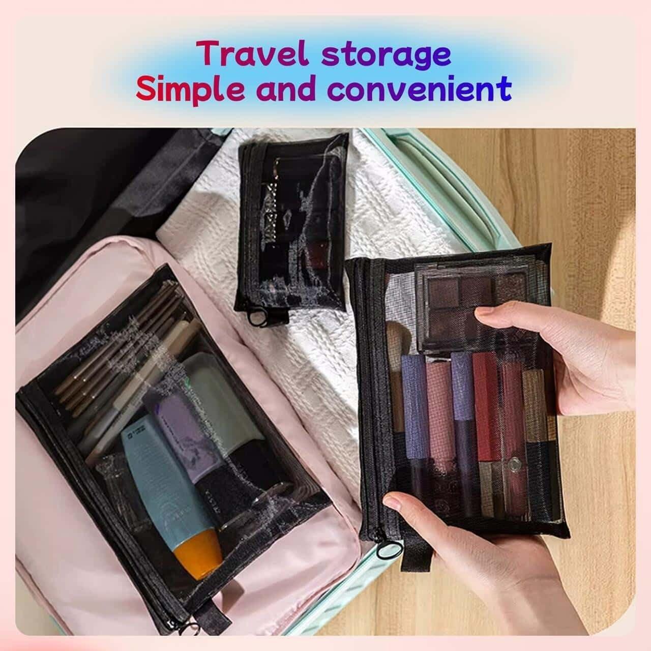 Travel Makeup Bag Organizer, Transparent Mesh Large Capacity Lipstick Holder, Portable Simple Bathroom Kit Storage Bag