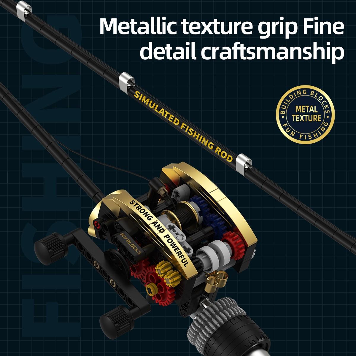 425pcs Realistic Fishing Rod Building Block Set with Gear Structure, Retractable Line, Metal Handle, Educational Assembly Toy, Building Block Model, Stem Building Blocks