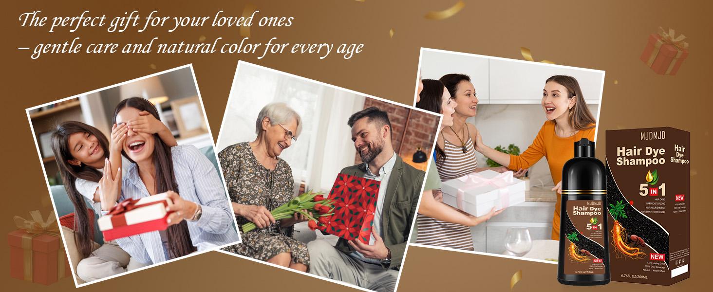 5-in-1 Dark Brown Hair Dye Shampoo – Natural Herbal Hair Color Shampoo with Ginseng, 100% Gray Coverage for Men & Women,  Long Lasting Dark Brown, Easy to Use 200ML