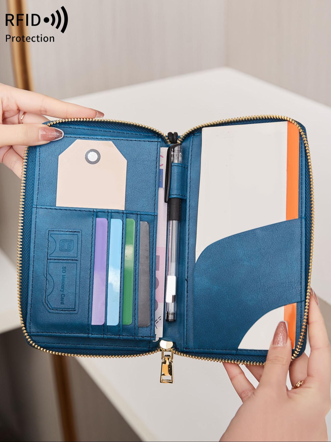 Letter Pattern Embossed Passport Holder, Summer 2025 New Arrival Multi-functional Portable Airplane Pattern Ticket Clip, Pu Leather Credit Card Travel Zipper Wallet with Wrist Strap, Travel Essential