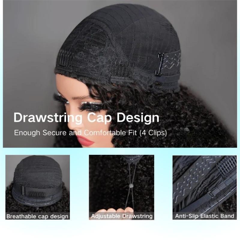 [20”Only $69] BANGJAZZ Kinky Curly Half Wig Human Hair Ready To Wear Glueless Short Curly Wigs Human Hair Upgraded Drawstring Cap 200% Density Wigs for Women Beginner Friendly #FallFreshness