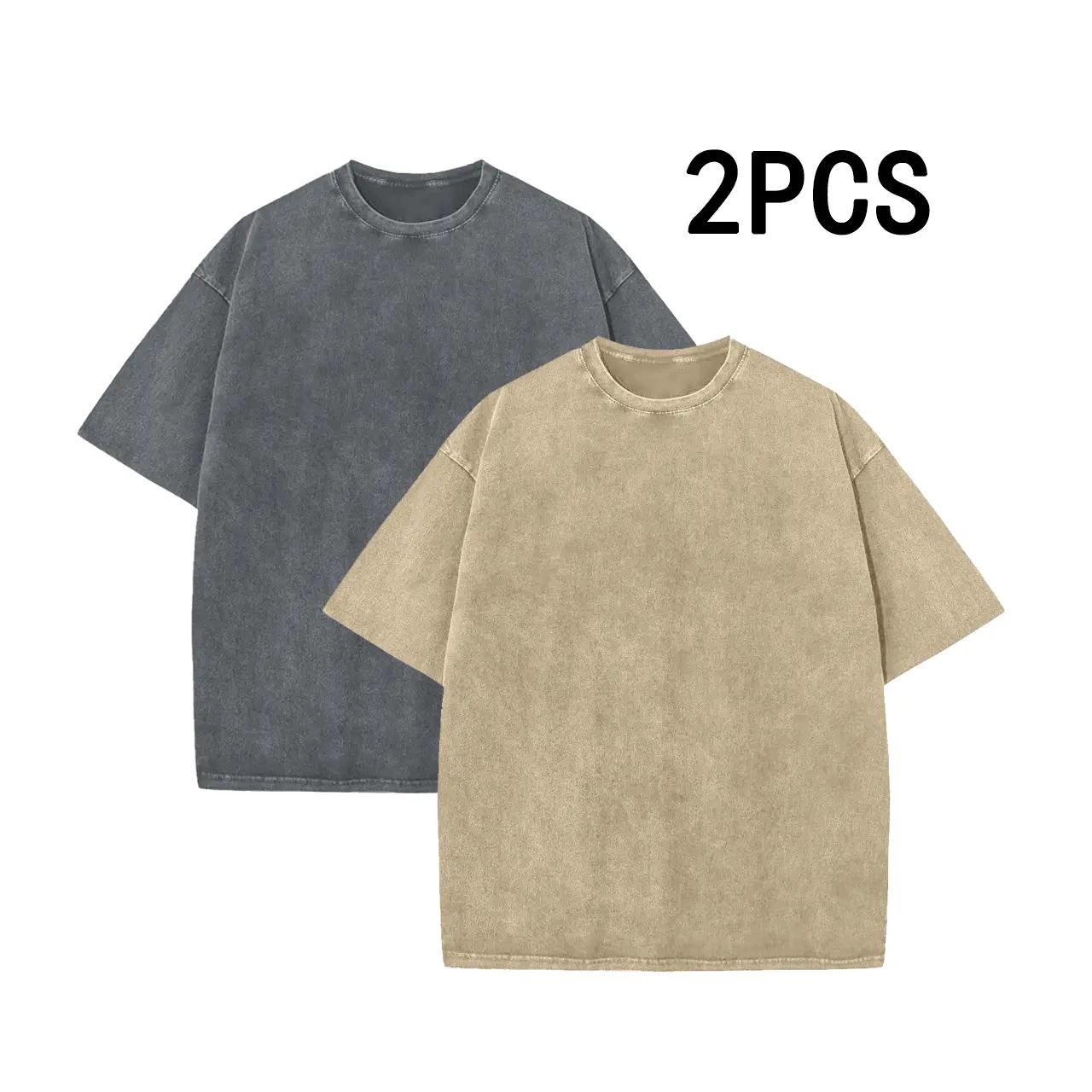 2 Pack Washed Solid Short Sleeve Tees, Unisex Oversized Plain Shirts for Wardrobe Essentials