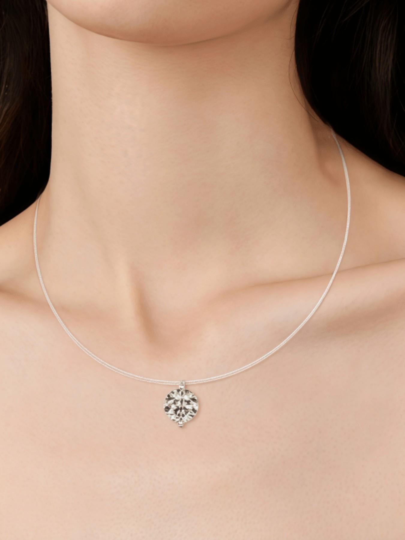 925 Silver Moissanite Pendant Necklace, 0.5-2 Carat, Simple Fish Line Design, Perfect for Weddings, Holidays, Birthdays, Gifts