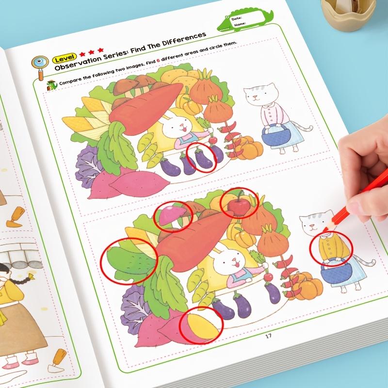 1/2 book Hidden Differences Activity Book, Preschool Learning Book, including 32 interactive observation games and memory practice books, Attention and concentration training, Find differences