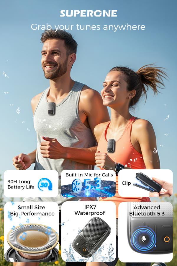 Wearable bluetooth speaker Bluetooth Speaker with Voice Assistant & Mic IPX7 Waterproof Clip-on Portable Speaker Pairing Up to 30H of Play Supports Siri Audio Wireless TikTokShopHolidayHaul Smartphone Protection