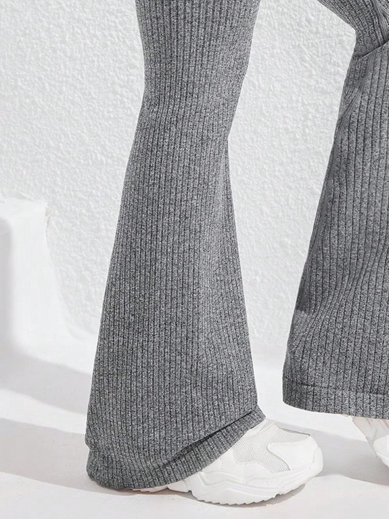 Women's Seamless Knitted Textured Yoga Flare Pants, High Waisted Butt Lifting Control, Sporty Casual Fashion, All Seasons Wear, Seamless Workout Leggings