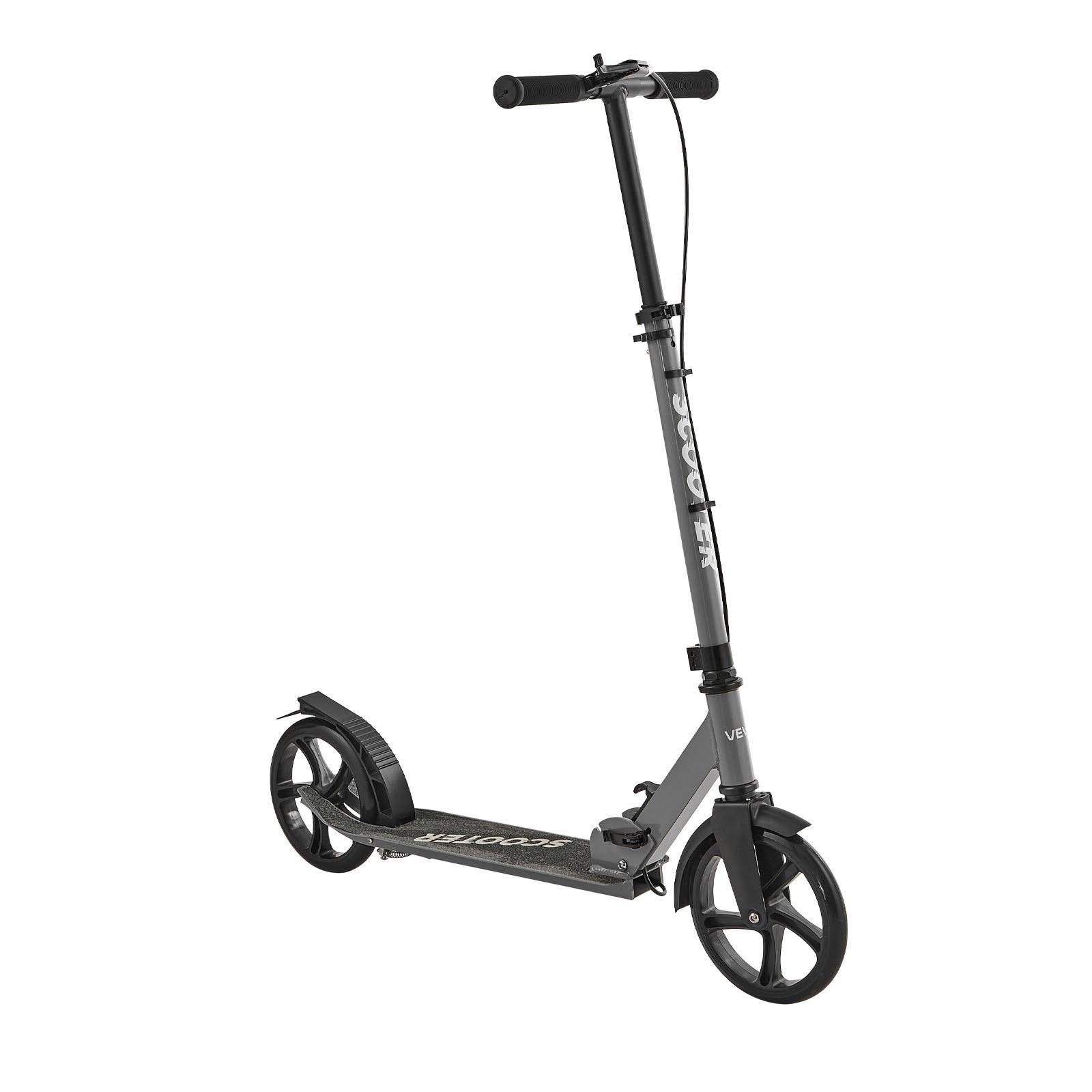 fathersdaygift VEVOR Kick Scooter for Kids Ages 8+, Teens Adults, 2-Wheel Toddler Scooter with Adjustable Height Handlebar, Wide Anti-Slip Deck, Foldable Lightweight Frame for Boys Girls up to 220 lbs, Gray