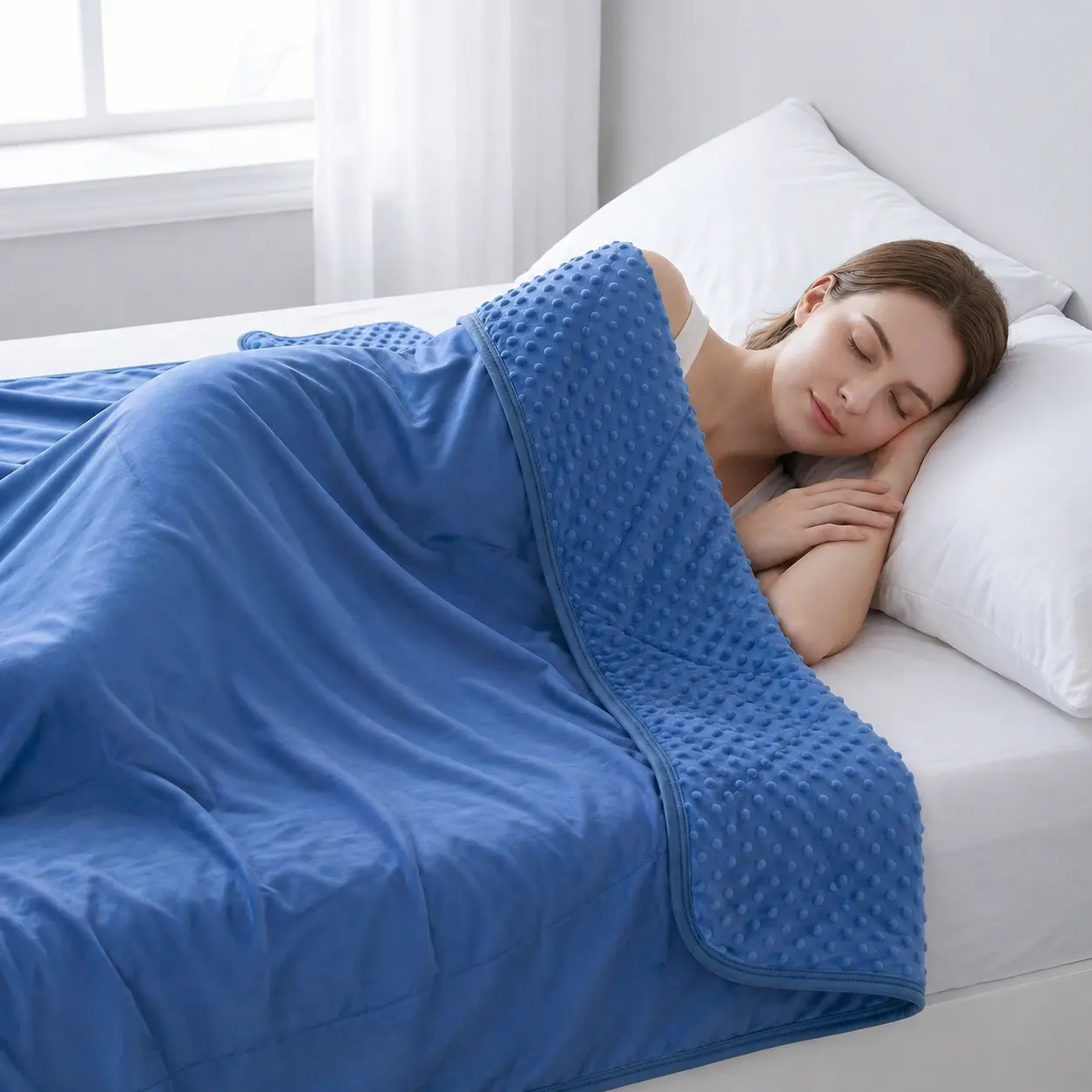 Reversible Minky Dot Blanket for Adults, Ultra Soft Blue Plush Bed Blanket, Cozy Warm Throw for Sleeping, portable viewing blanket Couch, Bedroom, Travel and All-Season Use