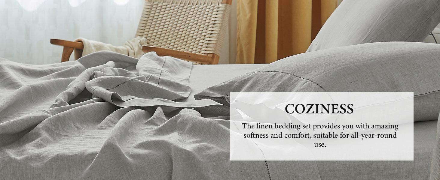 Simple&Opulence 100% French Linen Sheet Set Handmade Hemstitch-Natural Flax Farmhouse Bed Sheets( Flat Sheet, Fitted Sheet, Pillowcase)-Solid Color Soft Breathable Bedding