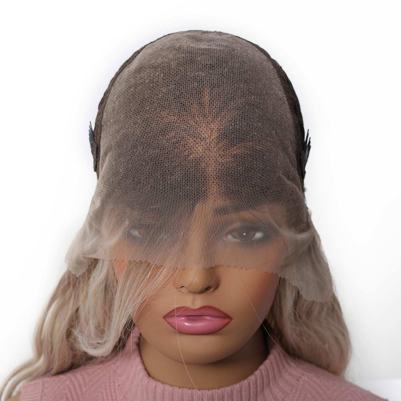 13x6 Lace Front 30 Inch Wig, Heat Resistant Synthetic Hair, Ash Brown Root Ombre Platinum Blonde Layered Long Wavy Wig, Natural Daily Style, Breathable & Easy to Wear, Versatile for Daily Commute, Beginner-Friendly