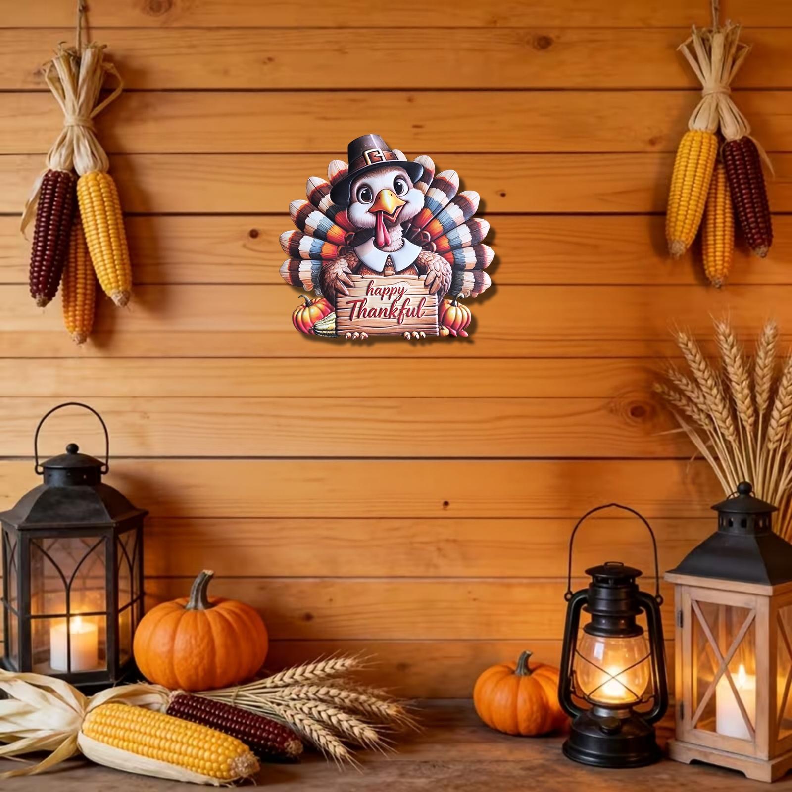 Thanksgiving Metal Turkey Wall Door Hanging Decor, Pumpkin Element, Gratitude Text Sign, Fall Festival Decoration, Home Gift Idea