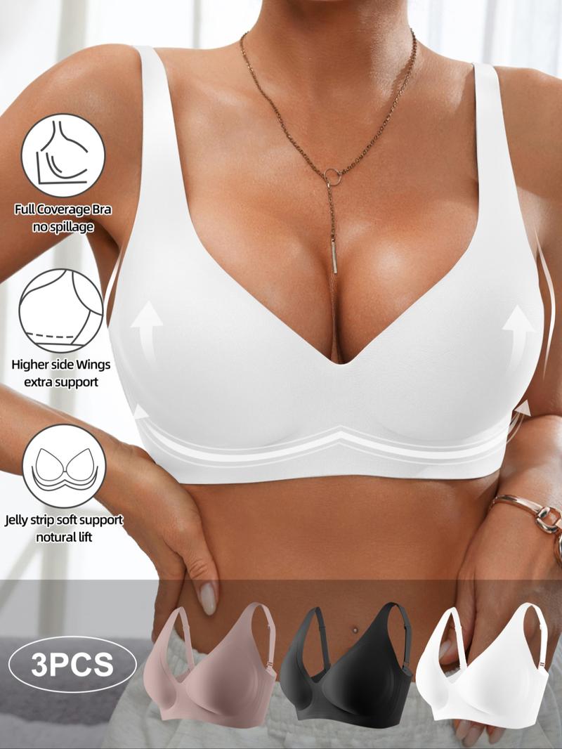 Women's Wireless Jelly Bra, Deep V Design, Medium Support, Fitted Plain Pattern, Casual Daily Wear, All Seasons, Moderate Fabric Underwear