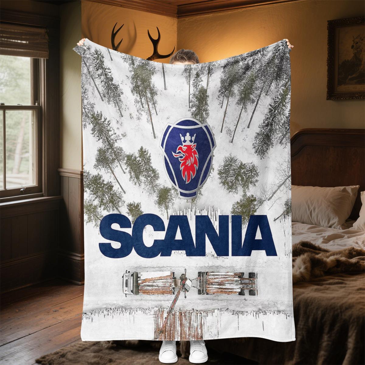 Scania Logo Printed Cute Cartoon Plush Blanket Suitable for All Seasons, Soft and Comfortable Sofa Mattress Office Outdoor Blanket Camping Travel Home Blanket Black Friday Christmas Gift B502