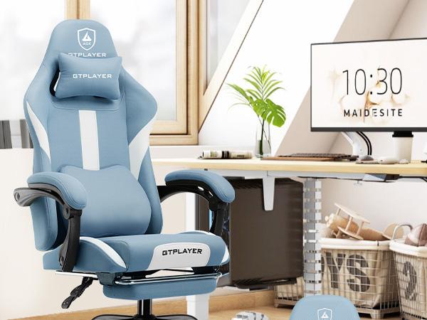 【Buy 1 Get 4】GTPLAYER Gaming Chair with Footrest, Fabric Office Chair with Pocket Spring Seat, Memory Foam Lumbar Support, High-Back Computer Chair