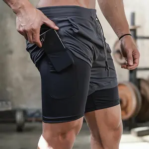 Men's 2 in 1 Workout Running  - Quick Dry Athletic Gym  with Built-in Compression Liner & Hidden Phone Pocket for Summer Training & Squats Shorts