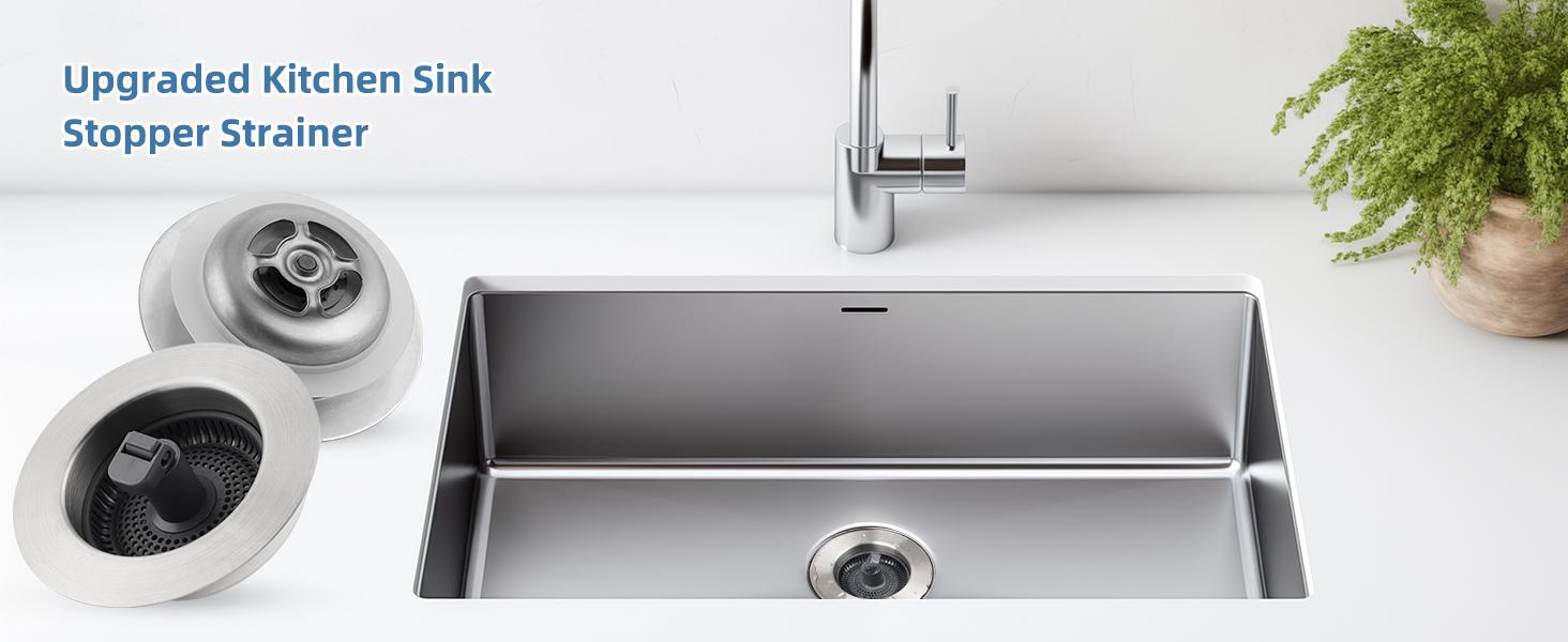 Upgrade Stainless Steel Kitchen Sink Drain Filter Plug Kit, 3 in 1 pop-up sink plug, non clogging basket sink filter, food collector for standard 3-1/2 inch kitchen sink
