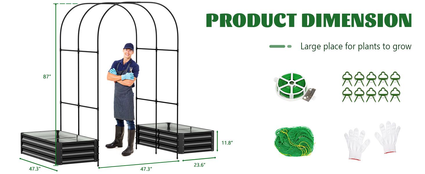 Lilypelle 3 in 1 Raised Garden Bed with Tall Arch Trellis for Climbing Plants, Galvanized Planter Box Outdoor for Gardening, Vegetables, Flower
