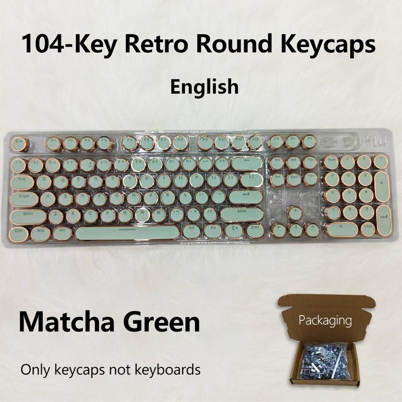 Punk Style Keycaps, Vintage Steam Punk Typewriter Design, Electroplated Surface, Translucent Characters, Compatible with Mx Stems, 6.25u Spacebar Size