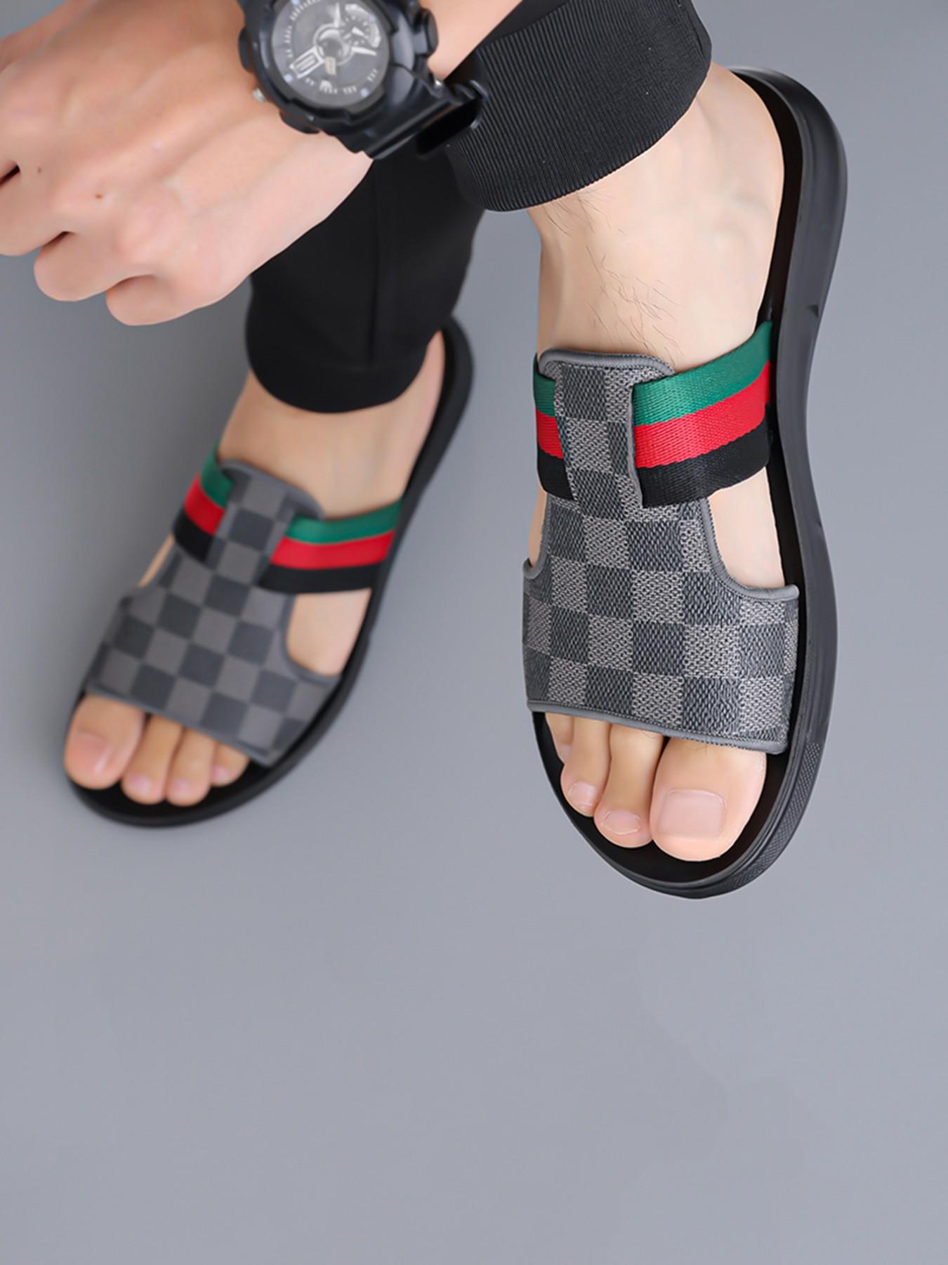 Men's Checkerboard Flip Flops, Webbing, Thick Sole, Outdoor Beach Shoes, Home & Outdoors, Non-Slip, Sizes 39-45, Summer 2026 New Arrival