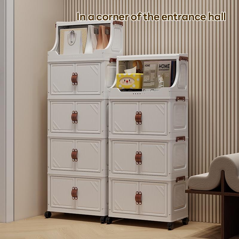 Foldable Storage Cabinet 36cm*25cm/46cm*28cm, Durable Plastic Organizer with Wheels, Easy Assembly, Ideal for Home & Gifts