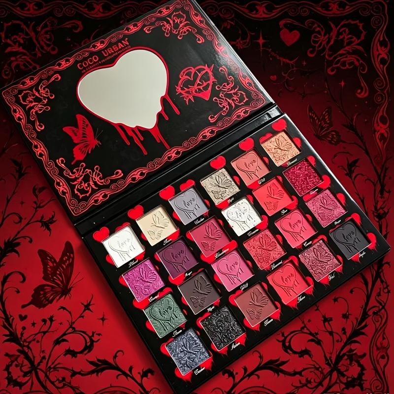 Gothic Butterfly Heart Embossed Large Eyeshadow Palette, Multi-shade Matte, Shimmer & Glitter Eyeshadow Combo, Niche Dark Aesthetic Makeup, Professional Makeup Gift for Makeup Artists