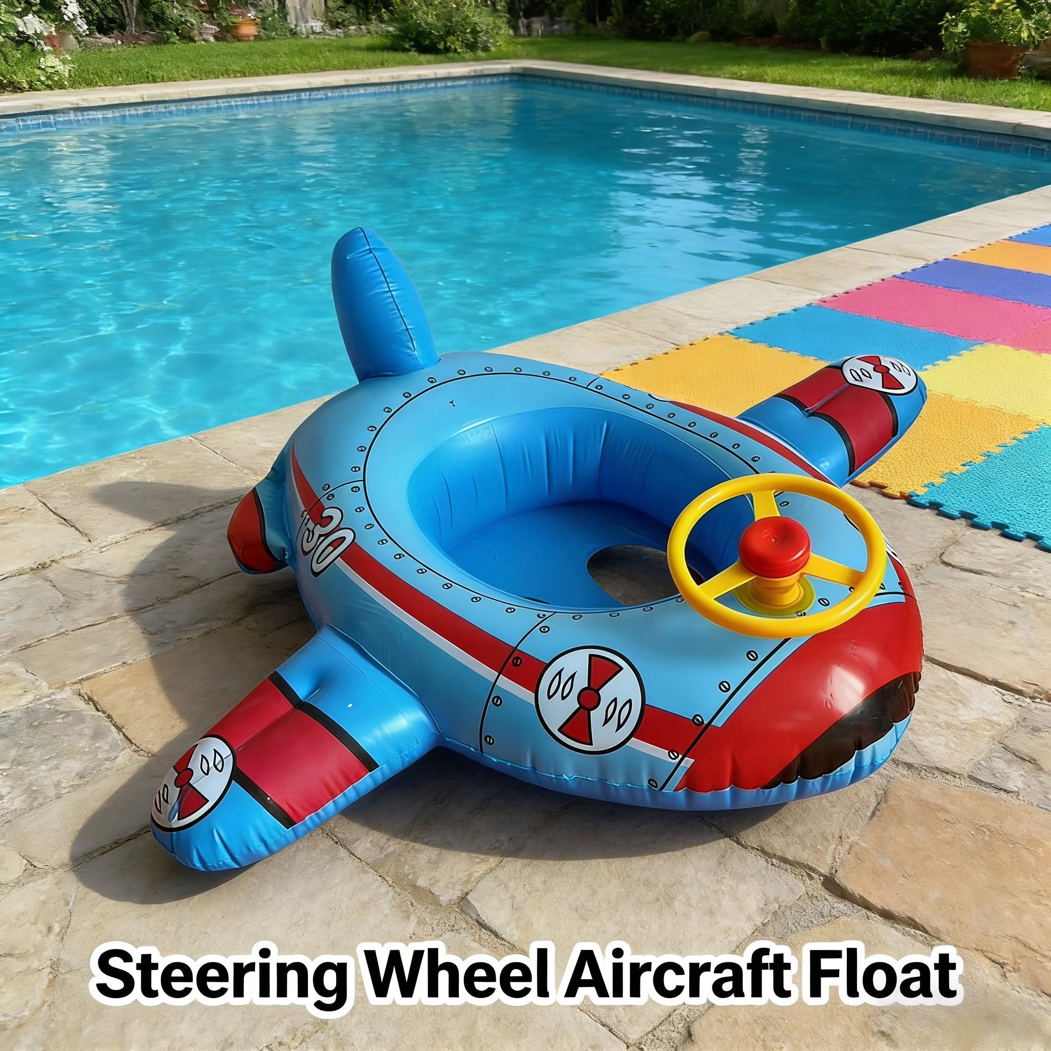 Airplane Shaped Inflatable Pool Floaters, Dynamic Flight Appearance, Interactive Steering Wheel Design, Thickened PVC, Fun Summer Water Play