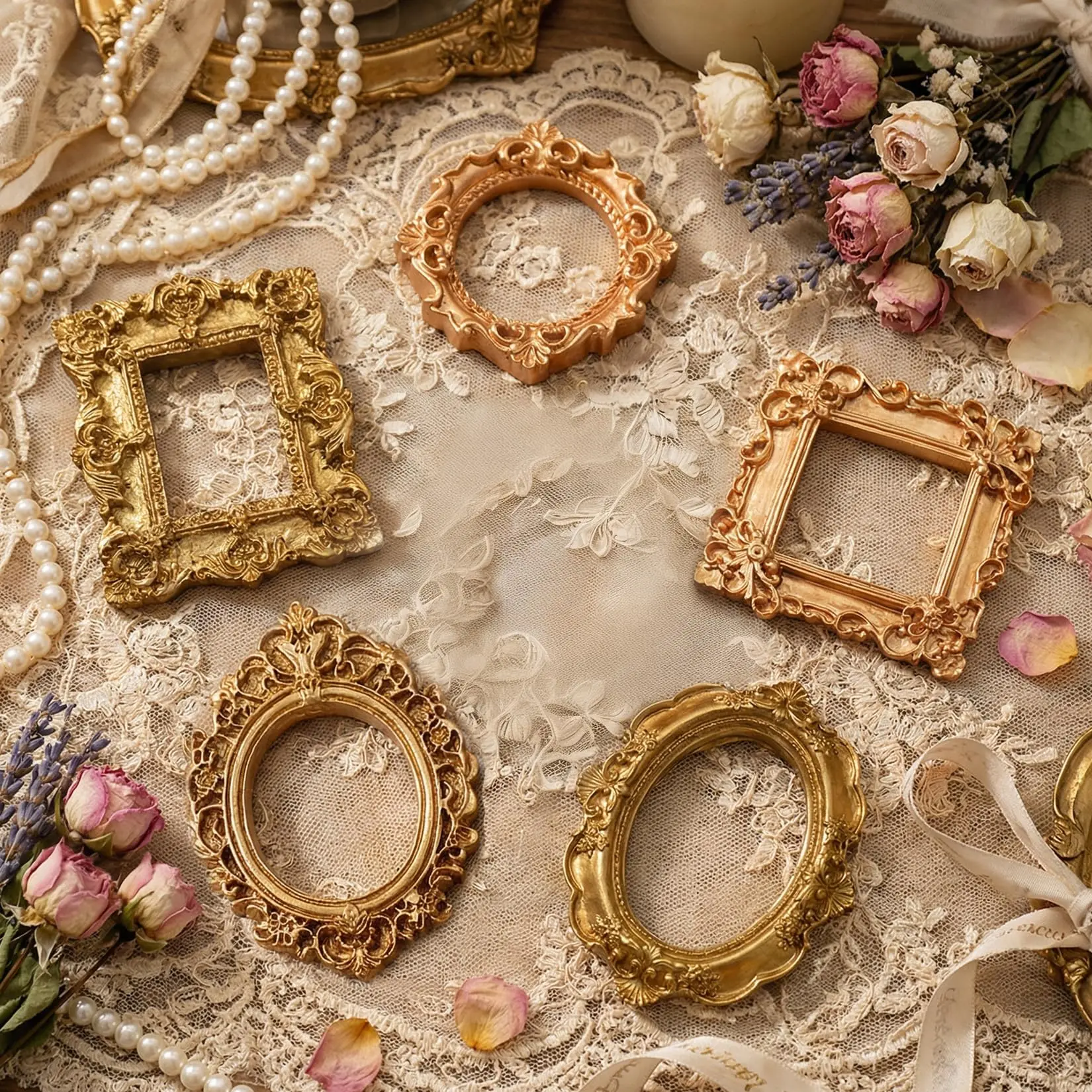 25-Pack Mini Baroque Picture Frames – Ornate Resin Single Photo Frames for Tabletop, Antique Style, Great for Room Décor, Nail Art, Photo Booths, Parties, Dollhouse