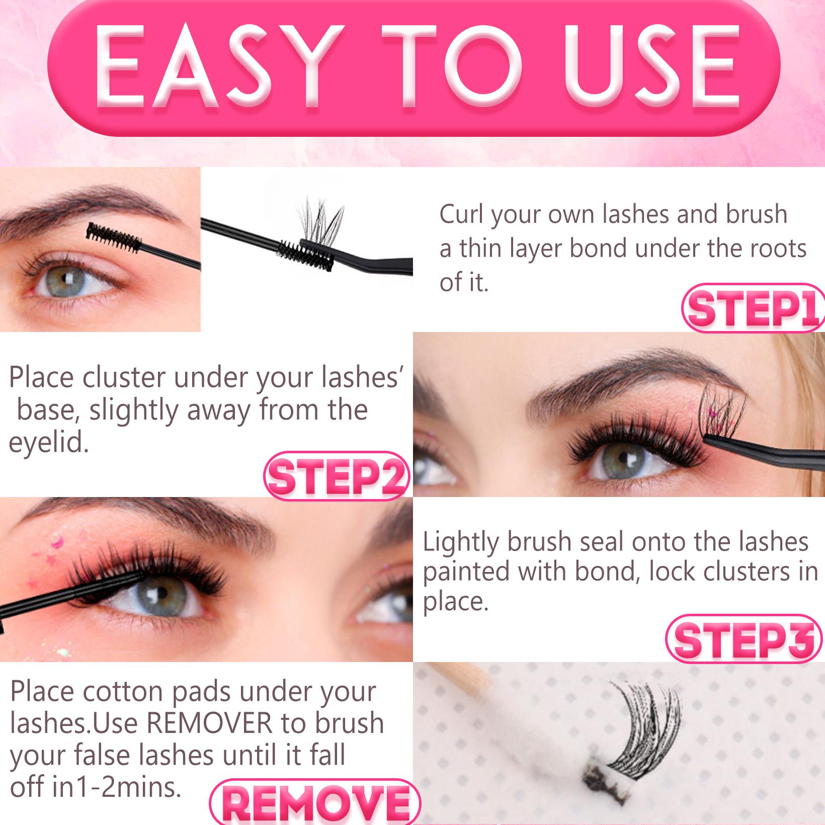 Lash Clusters Kit, Eyelash Clusters Lashes Natural, DIY Lash Extension Kit Self Adhesive False Eyelash,Eyelash Clusters Eyelash Bond Glue Remover Tweezers,False Eyelashes Kit, Eyelash Extensions Kit, Lashes Clusters Kit,30D 40D 60D 80D,D Curl Wide Band