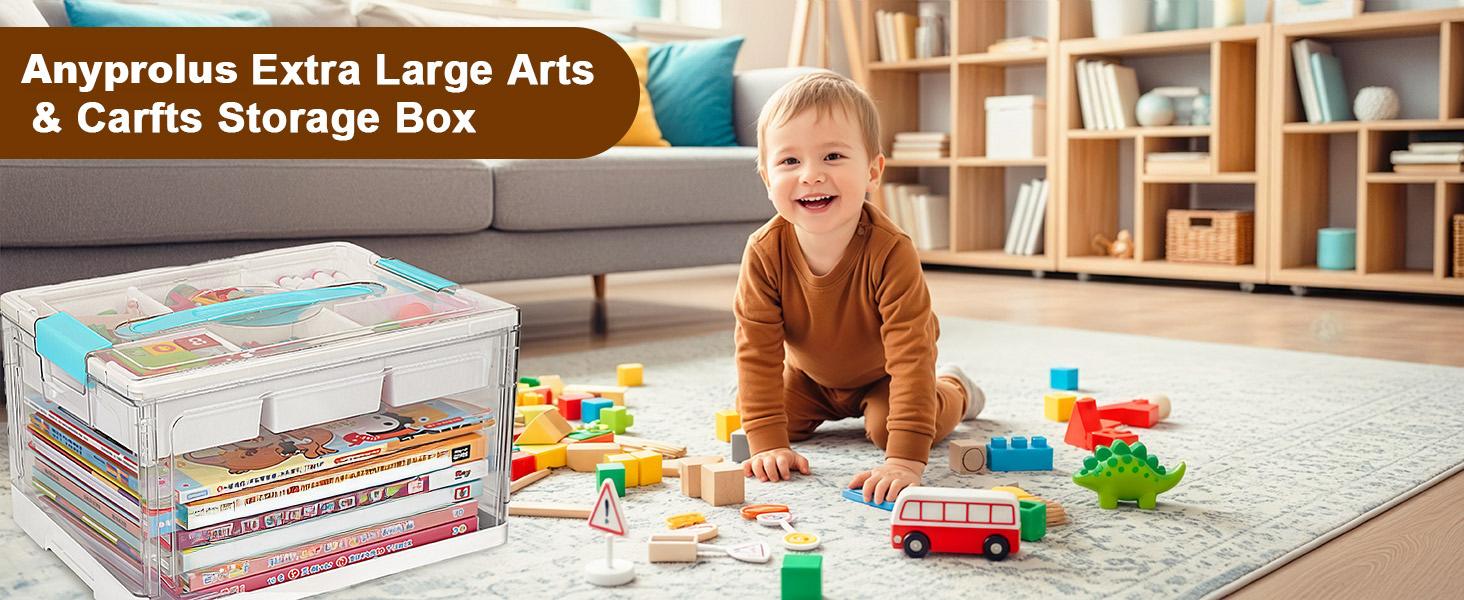 24QT Clear Plastic Craft Organizers and Storage, Art Supply Organizer with Removable Tray and Dividers, Craft Supplies Organizer with Handle, Arts and Crafts Bin for Sewing, Coloring Book, Crayon