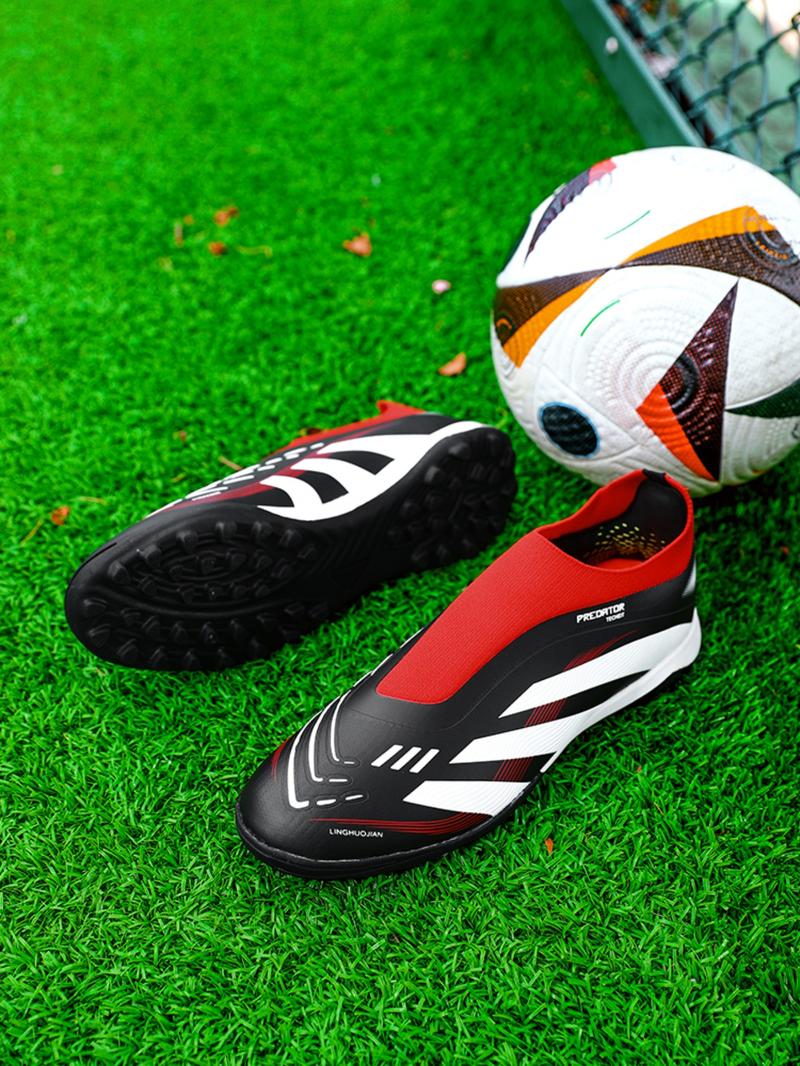 Men's Multi-Nail Football Shoes, Soccer Shoes Without Laces, Sporty PU Leather, Tie Dye Pattern, Strong Grip Rubber Sole, Comfortable Insole